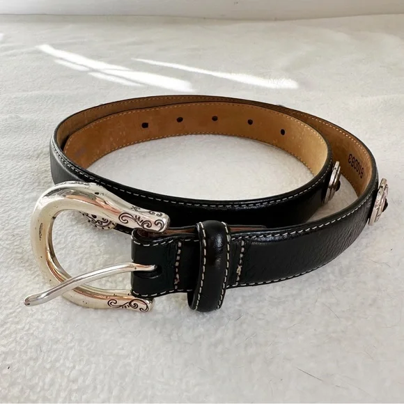 Brighton Black Leather Belt with Circular Buckle Vintage Brighton Belt Womens M 30 Black Weave Genuine  main image 3
